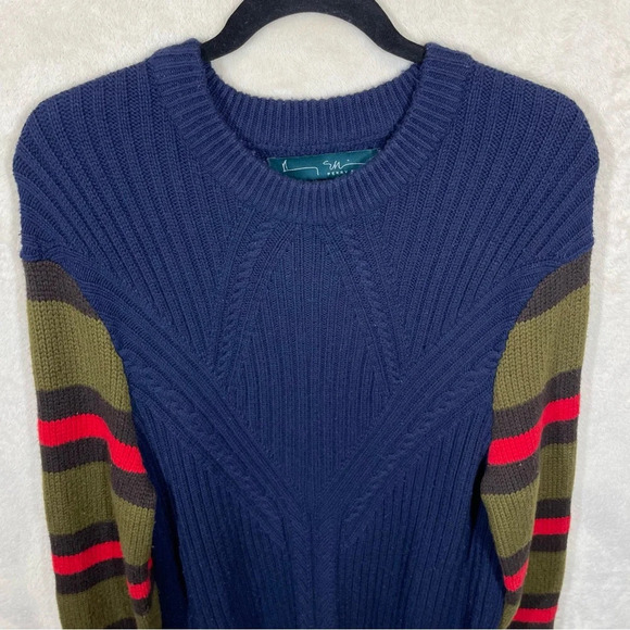 Perry Ellis Mens Merino Wool Blend Cable Knit Sweater pullover large striped - Picture 4 of 8